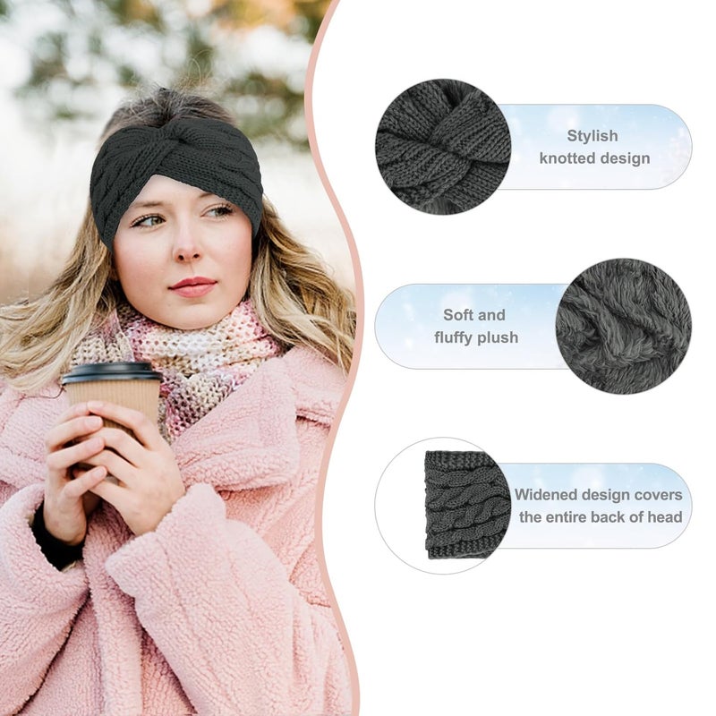 Cavetee Winter Headbands for Women, 4 Pieces Ear Muffs Crochet Soft Lined Elastic Ear Warmers for Women Christmas Gift - Image 3